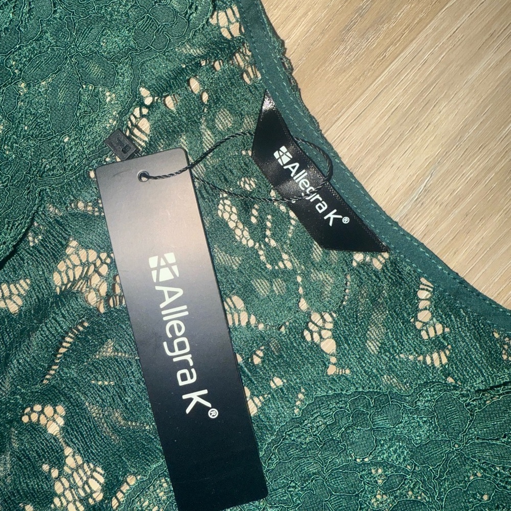 Allegra K Teal Lace Blouse